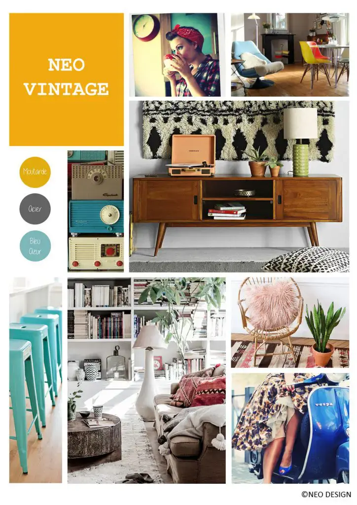 Planche d'ambiance Néo Vintage, par Nadia Duffieux, Architecte d'intérieur et Décoratrice à Montpellier 34