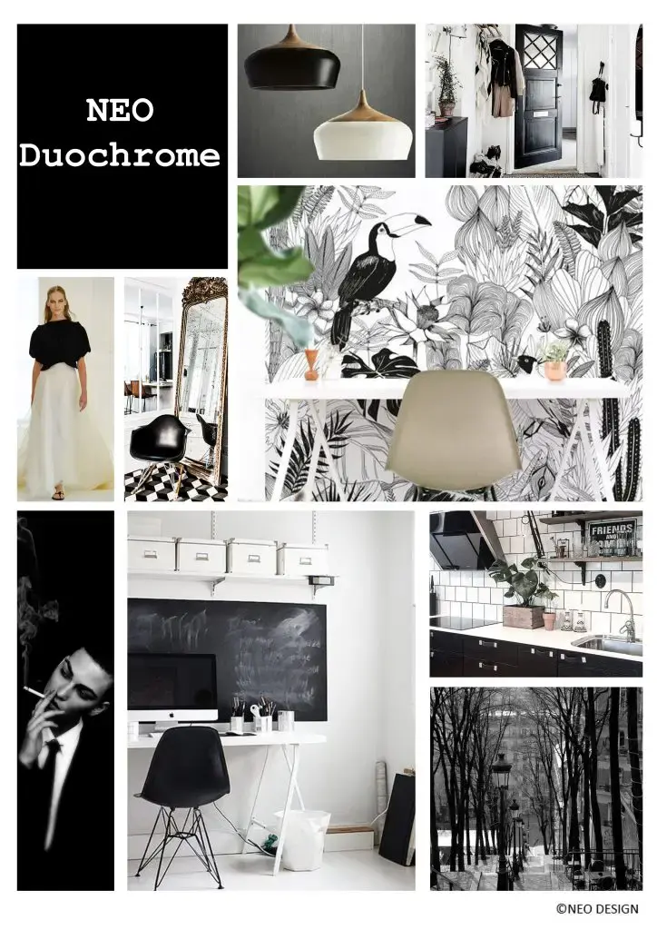Planche d'ambiance Néo Duochrome , par Nadia Duffieux, Architecte d'intérieur et Décoratrice à Montpellier 34